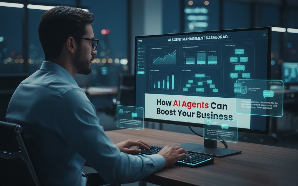 Person analyzing AI management dashboard